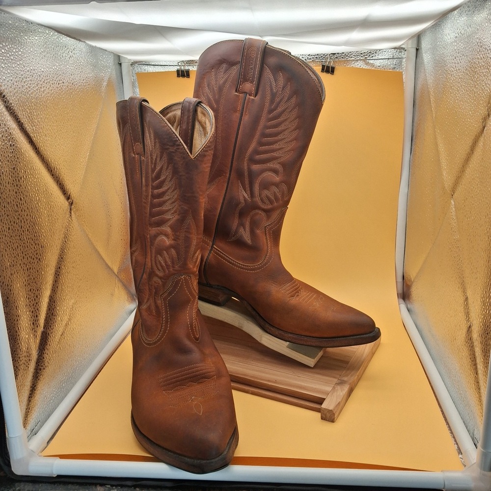 Woman handcrafted Boulet leather  cowboy Boots 8 with traditional shaft stitchin
